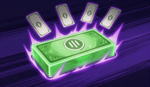 Anime-Cashout Button mit neon-gr&uuml;ner Aura und schwebenden Bet Builder Karten