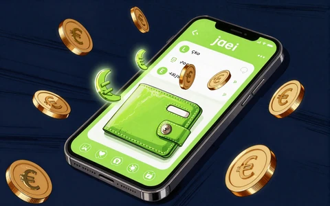 Anime-Smartphone mit E-Wallet App und schwebenden Coins f&uuml;r Skrill und Neteller