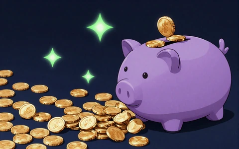 Anime-Sparschwein mit M&uuml;nzenstrom als Symbol f&uuml;r niedrige Volatilit&auml;t