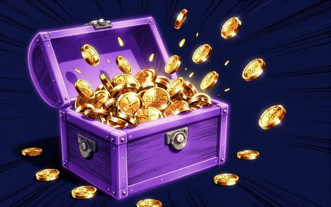 Violetter Manga-Schatzkoffer mit Goldm&uuml;nzen als Symbol f&uuml;r 150% Willkommensbonus