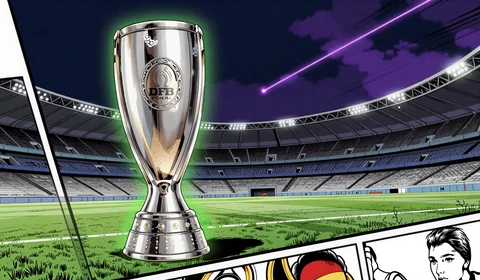 Anime-DFB-Pokal Troph&auml;e mit neon-gr&uuml;nem Gl&uuml;hen f&uuml;r Pokal-Wetten bei Irwin