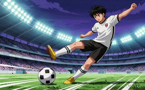 Anime-Fu&szlig;ballstadion bei Nacht mit neon-gr&uuml;nem Glow f&uuml;r Bundesliga-Wetten bei Irwin