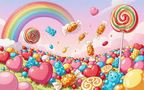 Anime-S&uuml;&szlig;igkeitenwelt mit Bonbons und Multiplikatoren f&uuml;r Sugar Rush Cluster-Slot