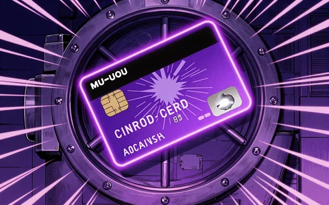 Neon-violette Anime-Kreditkarte als Symbol f&uuml;r Visa und Mastercard bei Irwin Casino