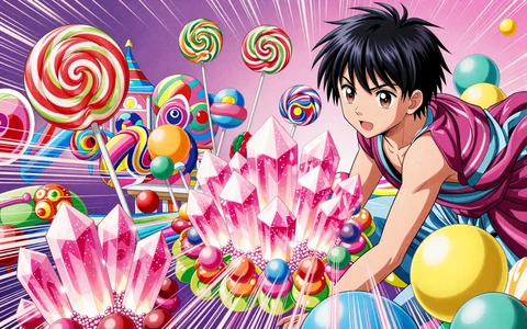 Anime-S&uuml;&szlig;igkeitenwelt f&uuml;r Sugar Rush Cluster-Slot im Irwin Online Casino
