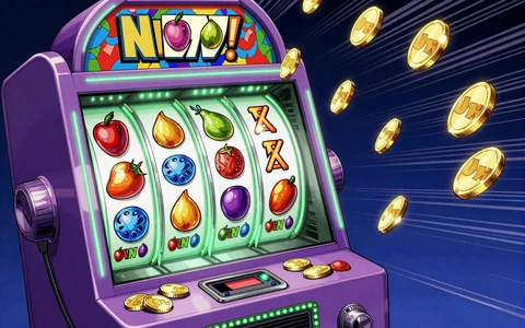Anime-Slotmaschine mit leuchtenden Walzen und M&uuml;nzregen als Symbol f&uuml;r Online Casino Echtgeld Slots