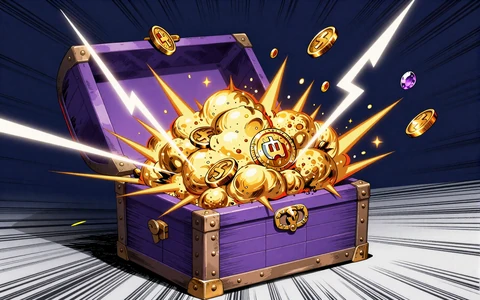 Anime-Schatzkiste mit Goldm&uuml;nzen-Explosion f&uuml;r hochvolatile Slots